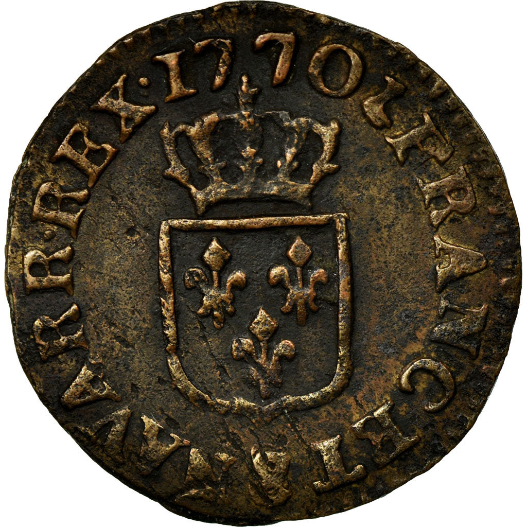 Moneta, Francia, Louis XV, Liard à la vieille tête, Liard, 1770, Reims, MB+