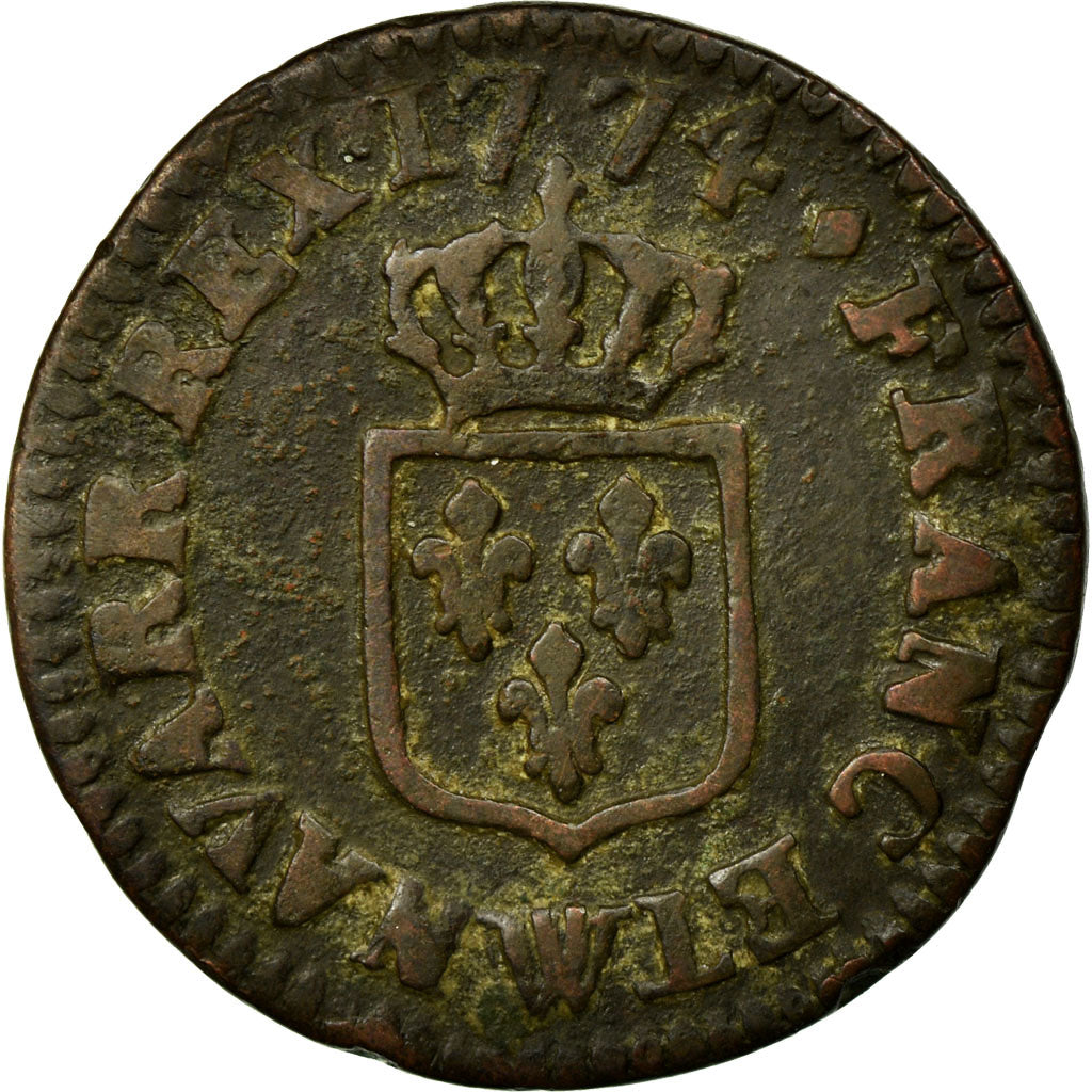 Moneta, Francia, Louis XV, Liard à la vieille tête, Liard, 1774, Lille, MB+