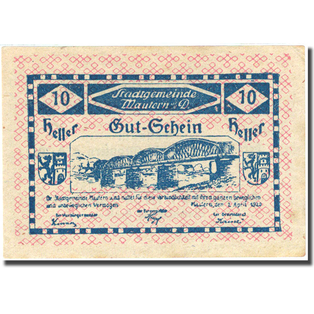 Banconote, Austria, Mautern an der Donau, 10 Heller, pont 1920-12-31, AU (55-58)