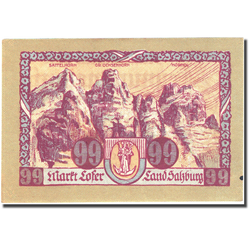 Billet, Autriche, Salzburg, 99 Heller, Monument, 1921, 1921-01-31, SUP