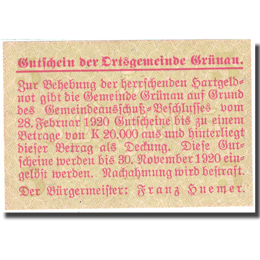 Banknote, Austria, Grünau, 5 Heller, ferme, 1920, 1920-11-30, UNC(63)