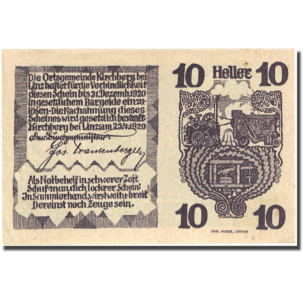 Banknote, Austria, Kirchberg bei Linz, 10 Heller, Animaux 1920-12-31 AU (55-58)