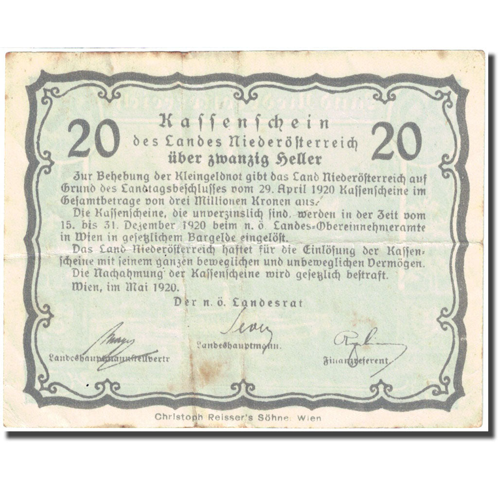 Banknote, Austria, Vienne, 20 Heller, château, 1920, 1920-12-31, VF(30-35)