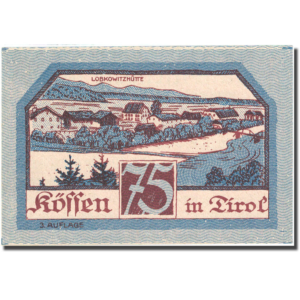 Banknote, Austria, Koffen in Tirol, 75 Heller, village 1921, 1921-01-31, UNC(63)