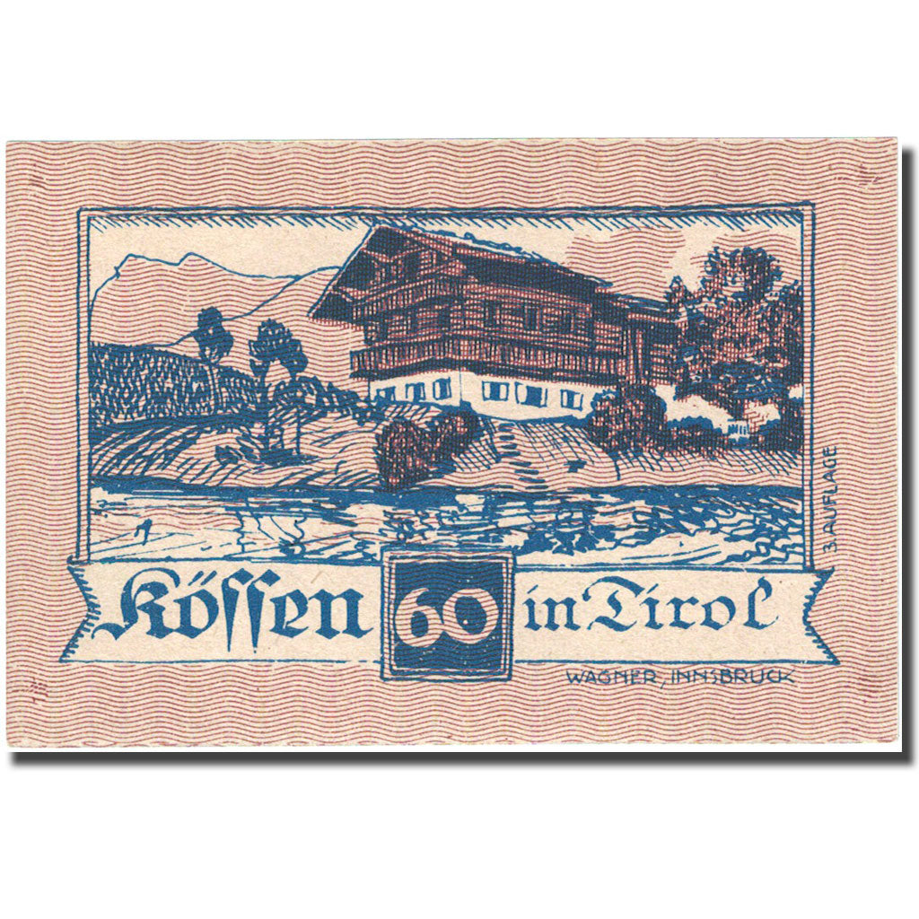 Banknote, Austria, Koffen in Tirol, 60 Heller, chalet, 1921, 1921-01-31, UNC(63)