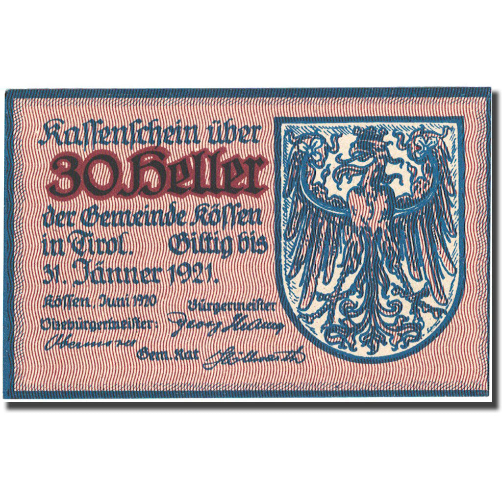 Banknote, Austria, Koffen in Tirol, 30 Heller, Blason, 1921, 1921-01-31, UNC(63)