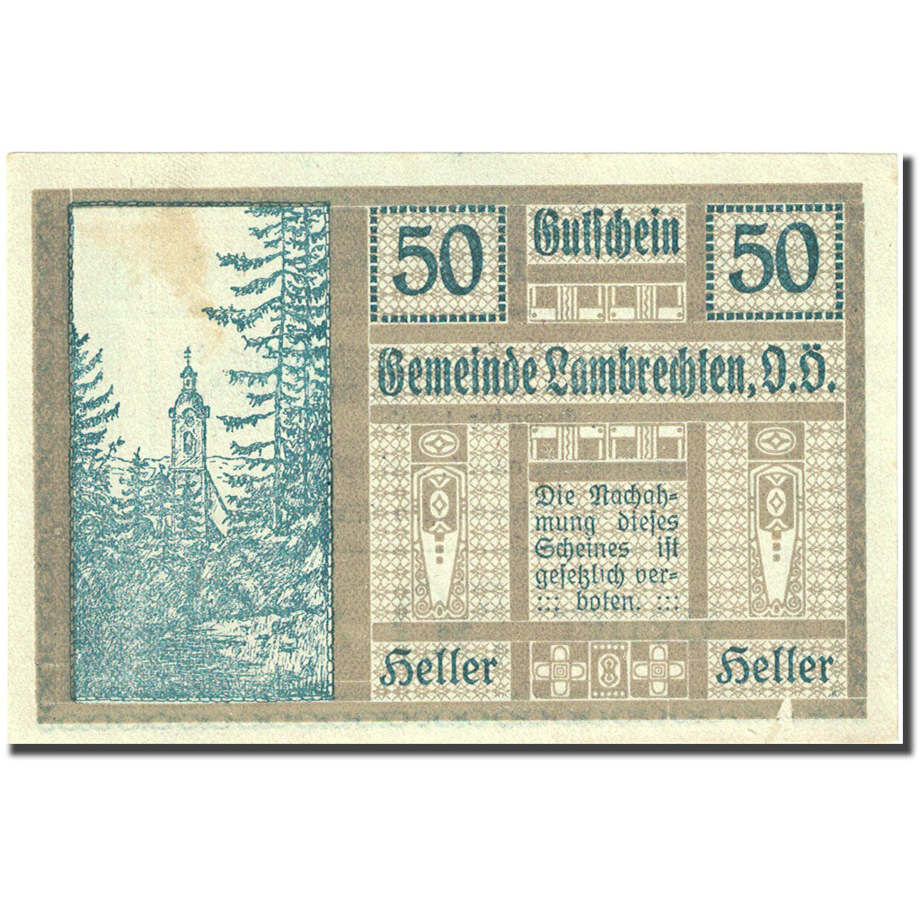 Banknote, Austria, Lambrechten, 50 Heller, Forêt, 1920, 1920-12-31, AU(55-58)
