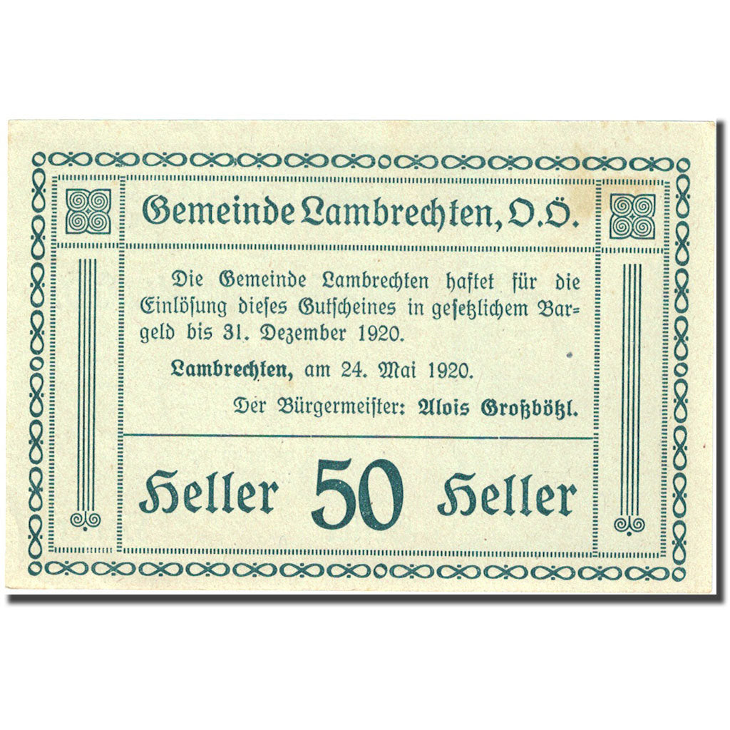 Banknote, Austria, Lambrechten, 50 Heller, Forêt, 1920, 1920-12-31, AU(55-58)