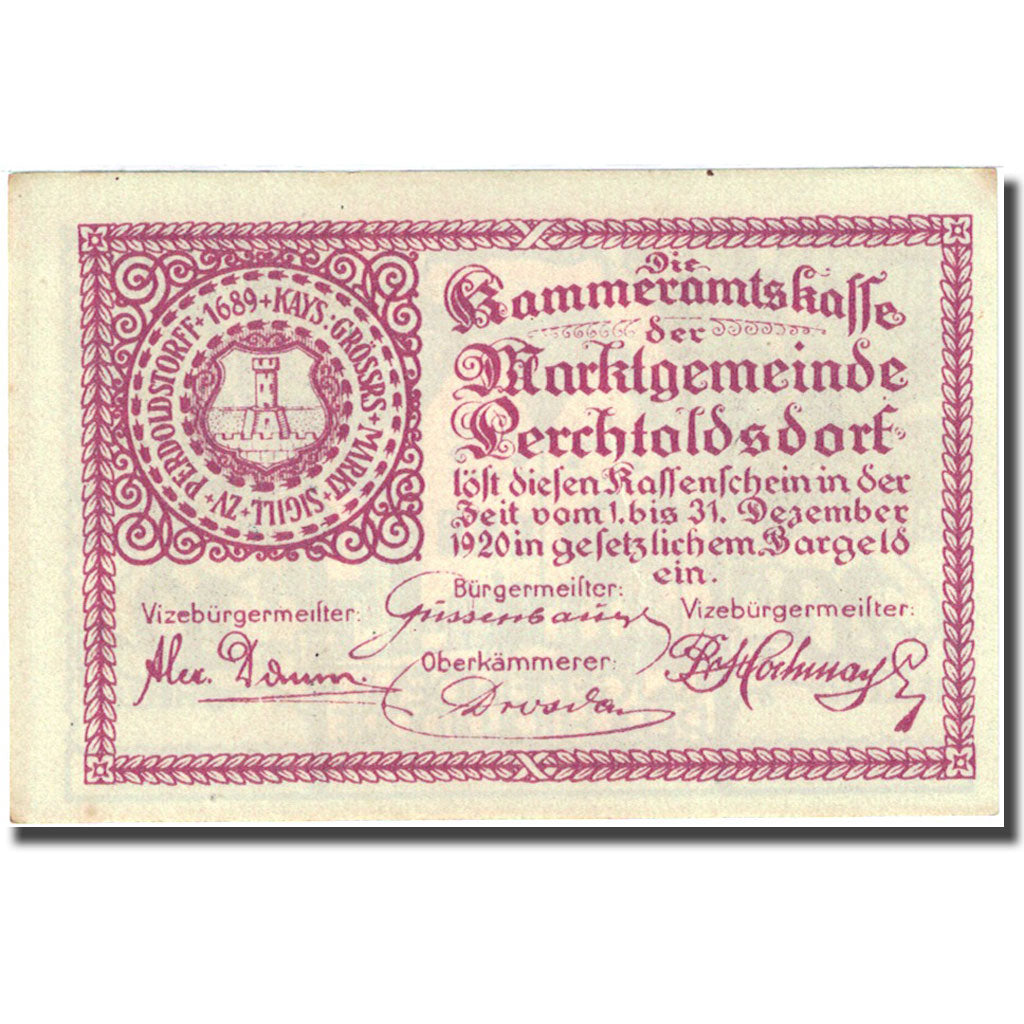 Banknote, Austria, Perchtoldsdorf, 20 Heller, village 1920-12-31 UNC (60-62)