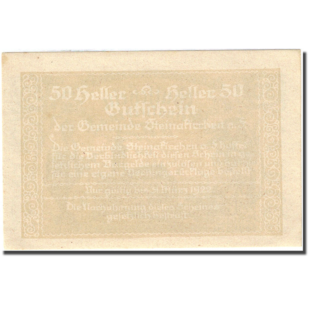 Banknote, Austria, Steinakirchen am F, 50 Heller, personnage, 1922 , EF (40-45)