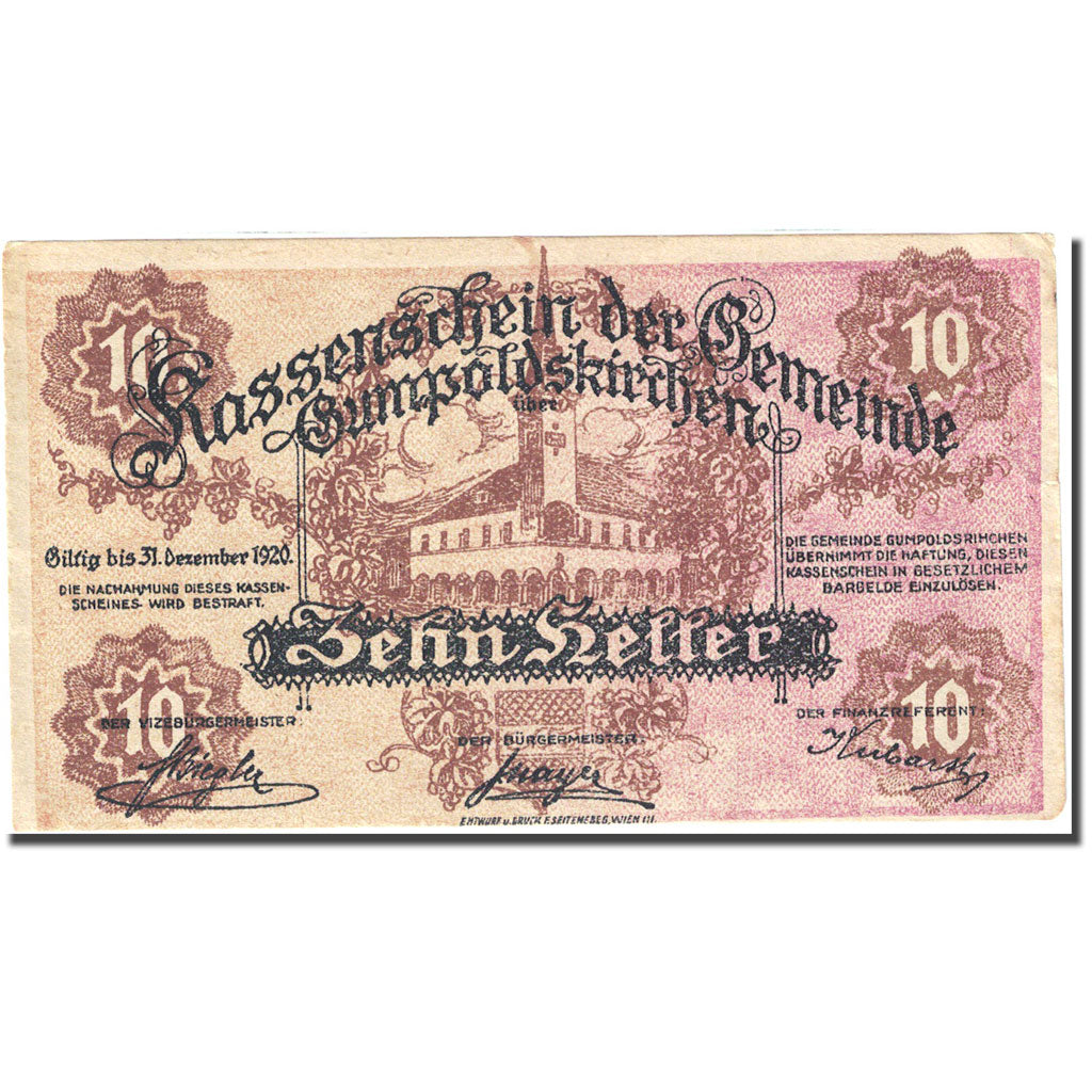 Banknote, Austria, Gumpoldskirchen, 10 Heller, château 1920-12-31 VF (20-25)