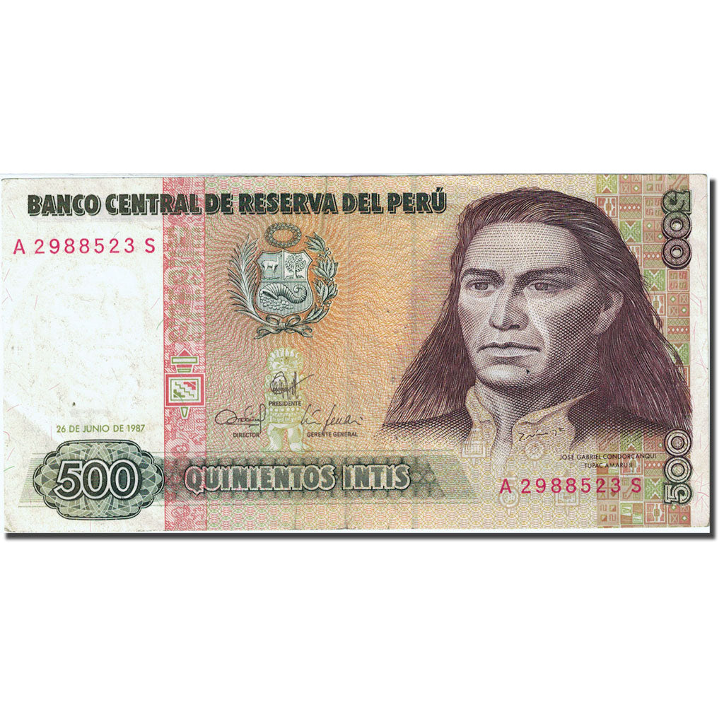 Biljet, Peru, 500 Intis, 1985-1991, 1987-06-26, KM:134b, TTB