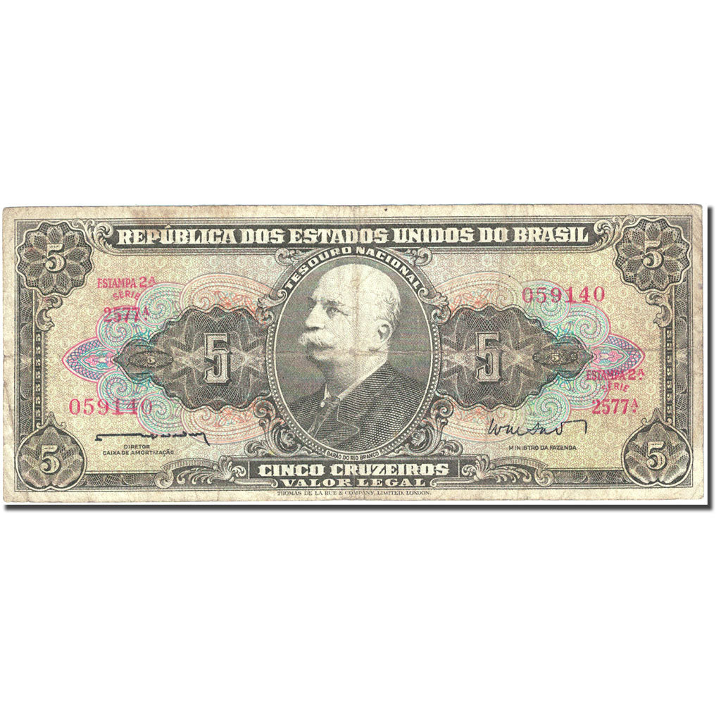 Banknote, Brazil, 5 Cruzeiros, 1962-1963, 1962, KM:176a, VF(20-25)