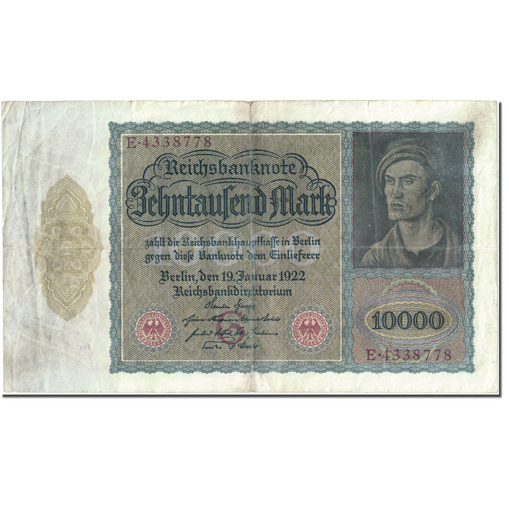 Billete, 10,000 Mark, 1922, Alemania, 1922-01-19, KM:71, MBC