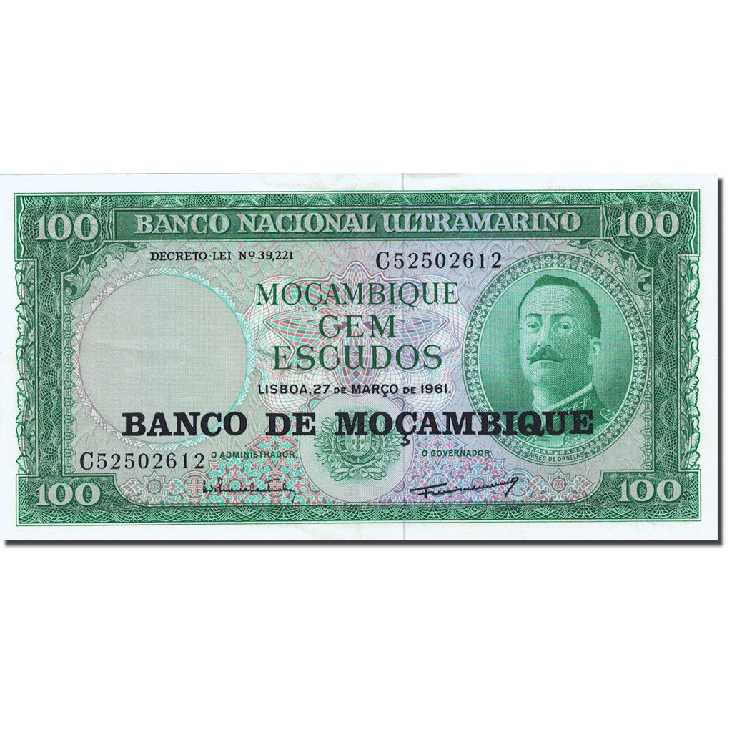 Banknot, Mozambik, 100 Escudos, 1961-1967, 1961-03-27, KM:117a, AU(55-58)