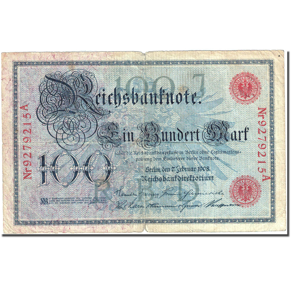 Banknot, Niemcy, 100 Mark, 1908, 1908-02-07, KM:33a, VF(20-25)