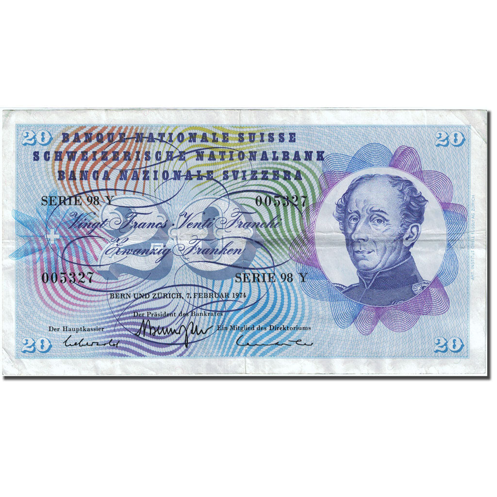 Banknote, Switzerland, 20 Franken, 1954-1961, 1974-02-07, KM:46v, EF(40-45)