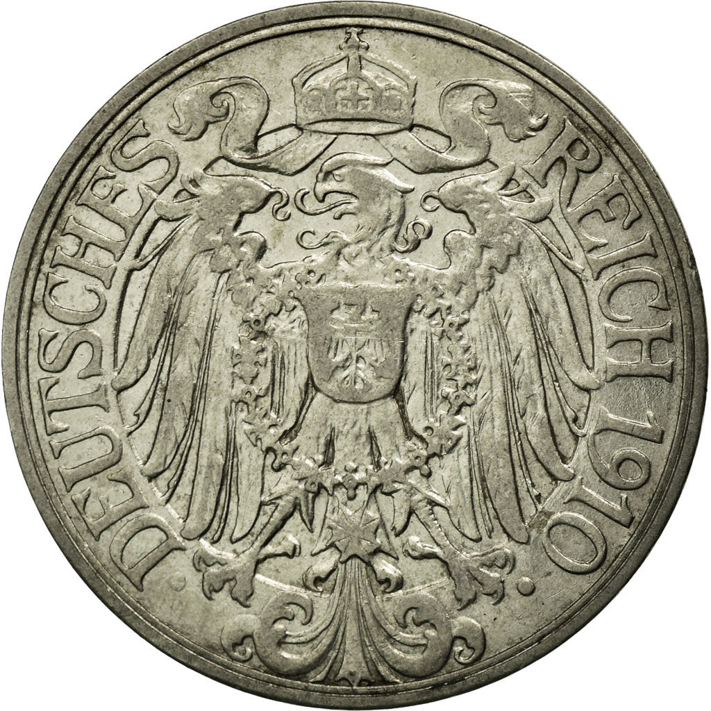 Coin, GERMANY - EMPIRE, Wilhelm II, 25 Pfennig, 1910, Berlin, AU(50-53), Nickel