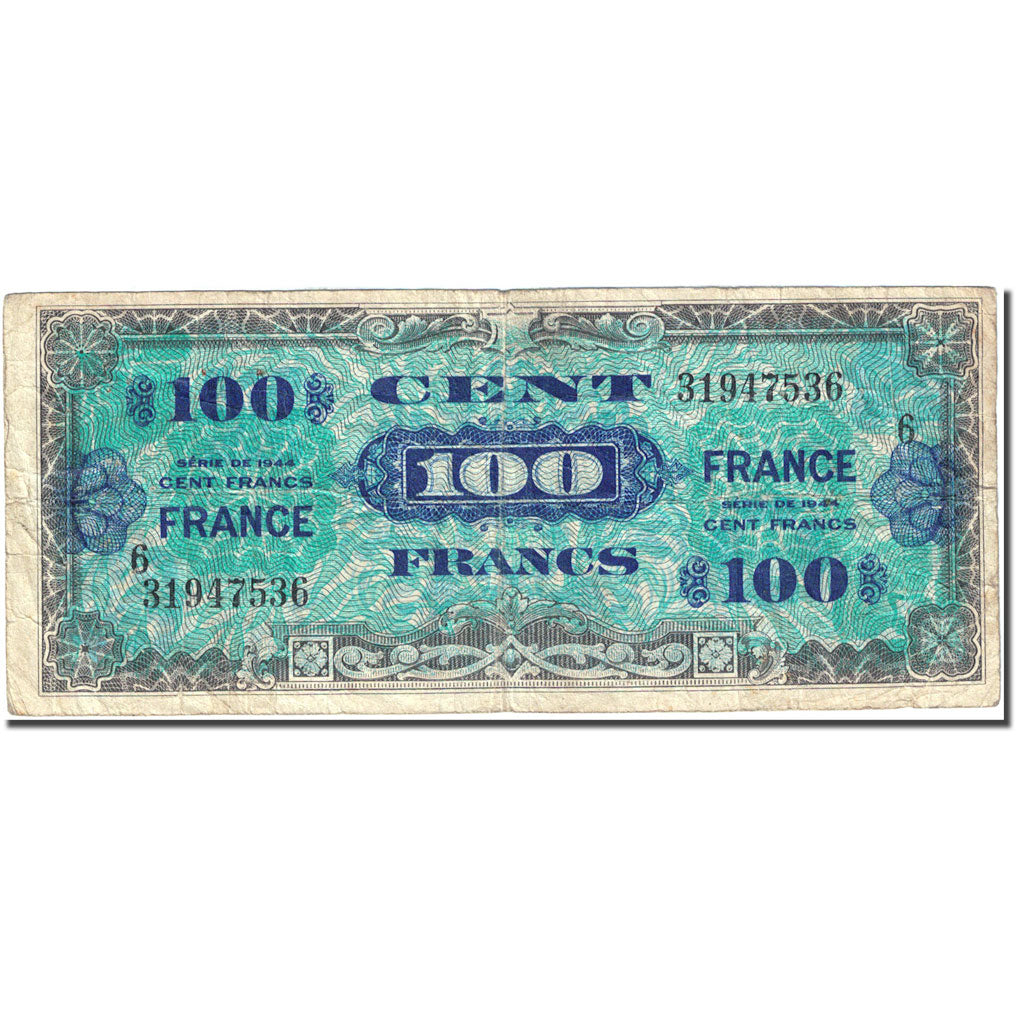 Francia, 100 Francs, 1945 Verso France, 1945, 1945-06-04, BC, KM:123a