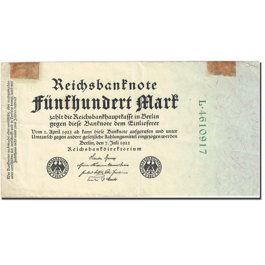 Geldschein, Deutschland, 500 Mark, 1922, 1922-07-07, KM:74b, SS