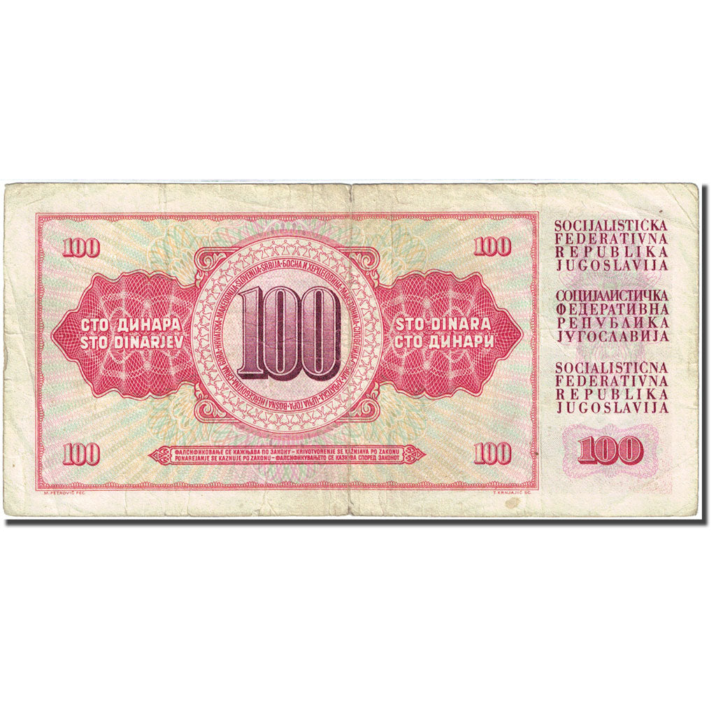 Biljet, Joegoslaviëe, 100 Dinara, 1965, 1965-08-01, KM:80c, TB