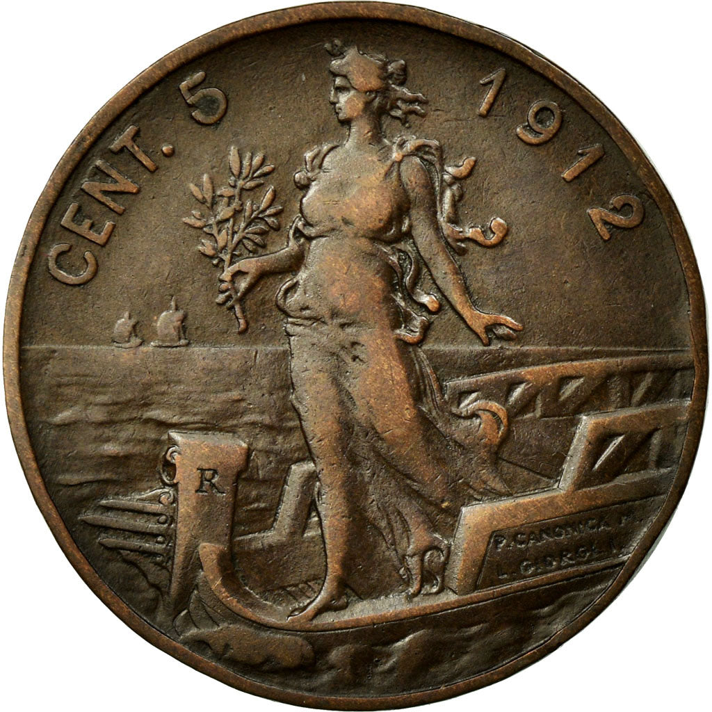 Coin, Italy, Vittorio Emanuele III, 5 Centesimi, 1912, Rome, EF(40-45), Bronze