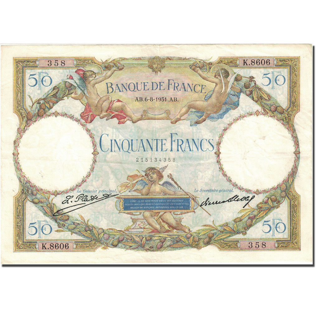 France, 50 Francs, 50 F 1927-1934 ''Luc Olivier Merson'' 1931-08-09 TTB KM:80a