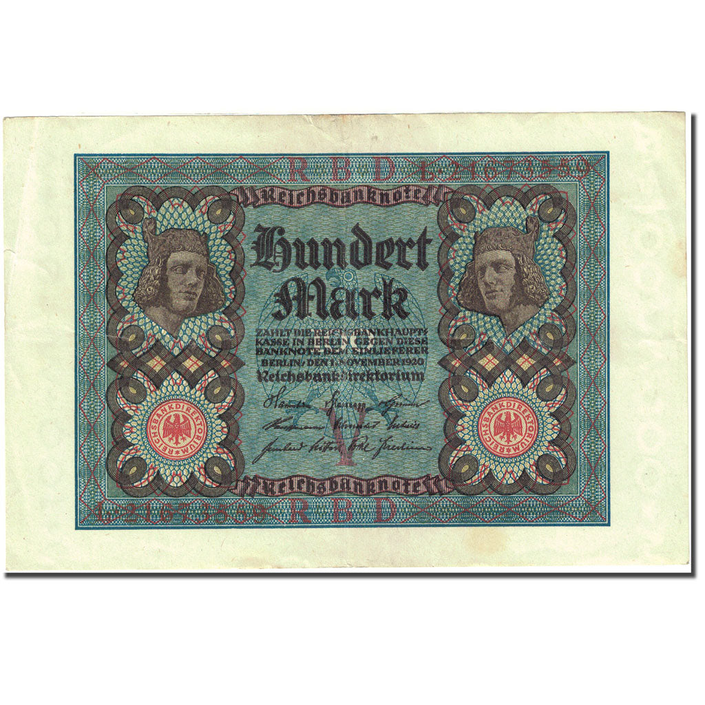 Geldschein, Deutschland, 100 Mark, 1920, 1920-11-01, KM:69b, VZ