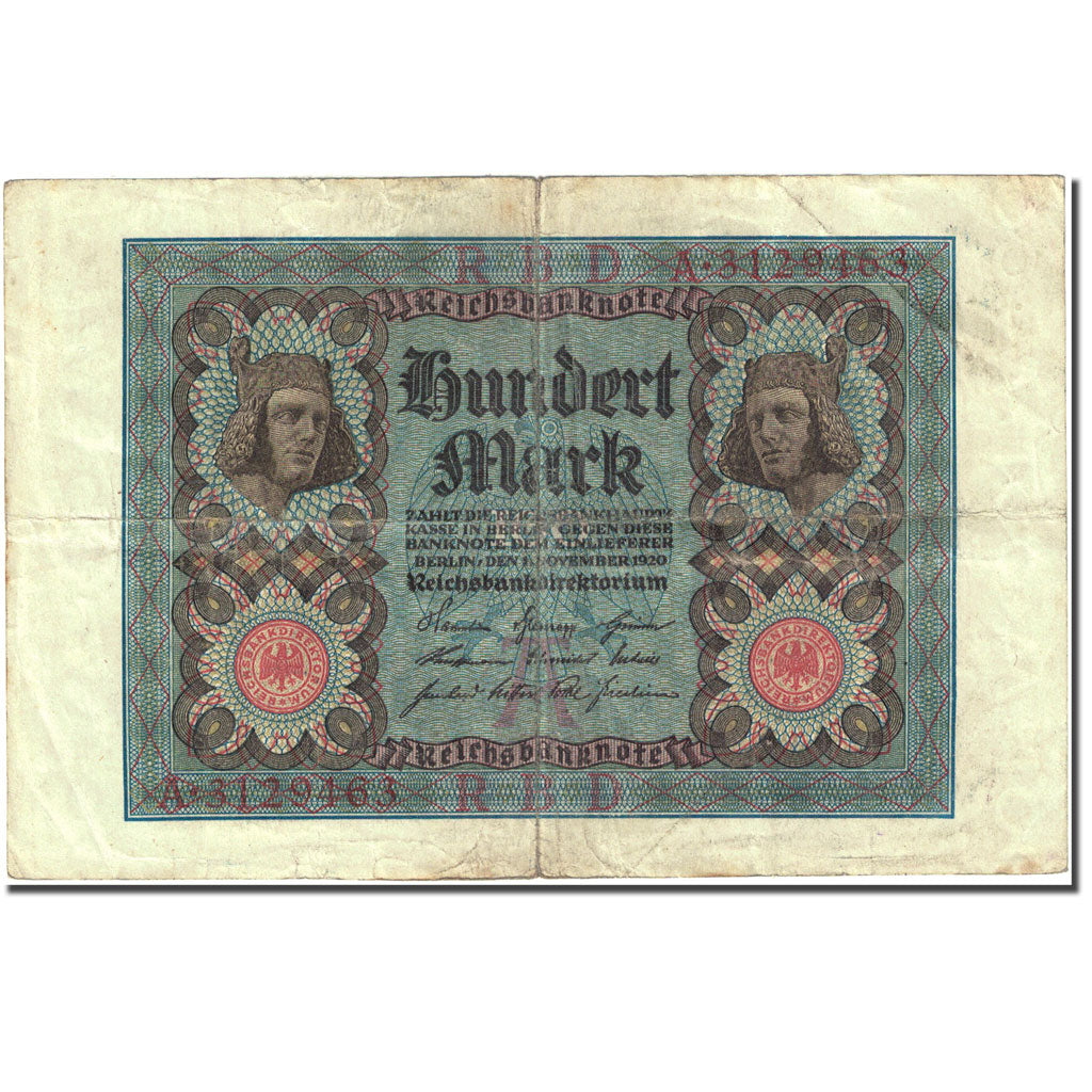 Geldschein, Deutschland, 100 Mark, 1920, 1920-11-01, KM:69a, SGE+