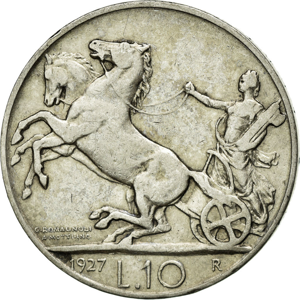 Coin, Italy, Vittorio Emanuele III, 10 Lire, 1927, Rome, EF(40-45), Silver