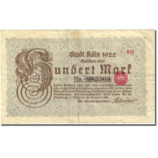 Billet, Allemagne, Köln, 100 Mark, valeur faciale 1922-09-20, TTB Mehl:2380.6