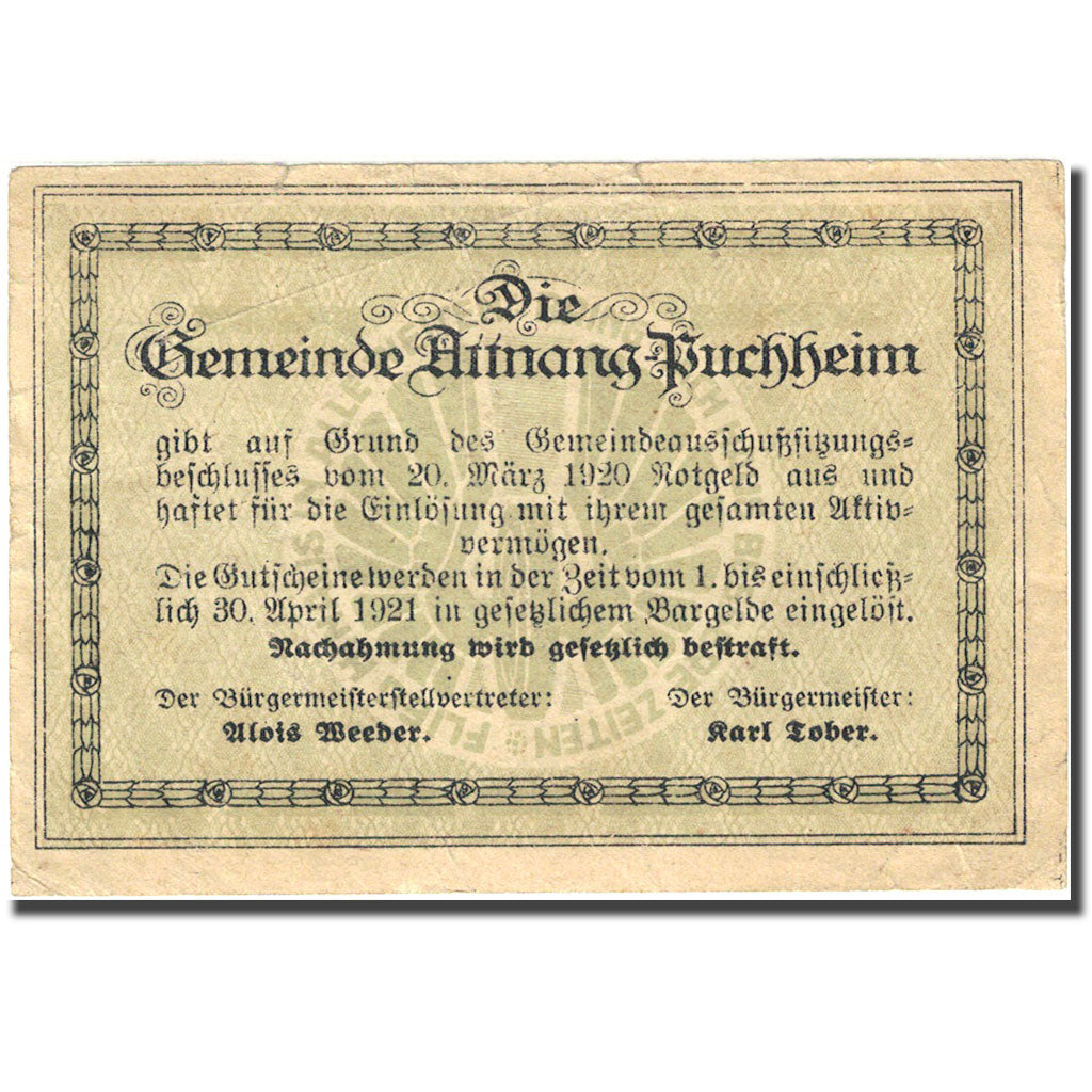 Banknote, Austria, Attnang-Puchheim, 20 Heller, Blason, 1921, 1921-04-30