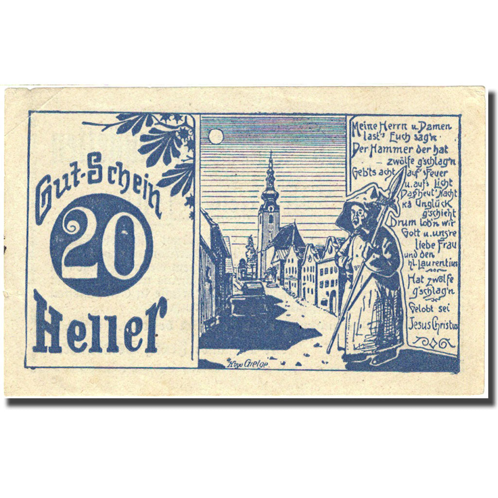 Banknote, Austria, Gramastetten, 20 Heller, personnage, 1920, 1920-12-31