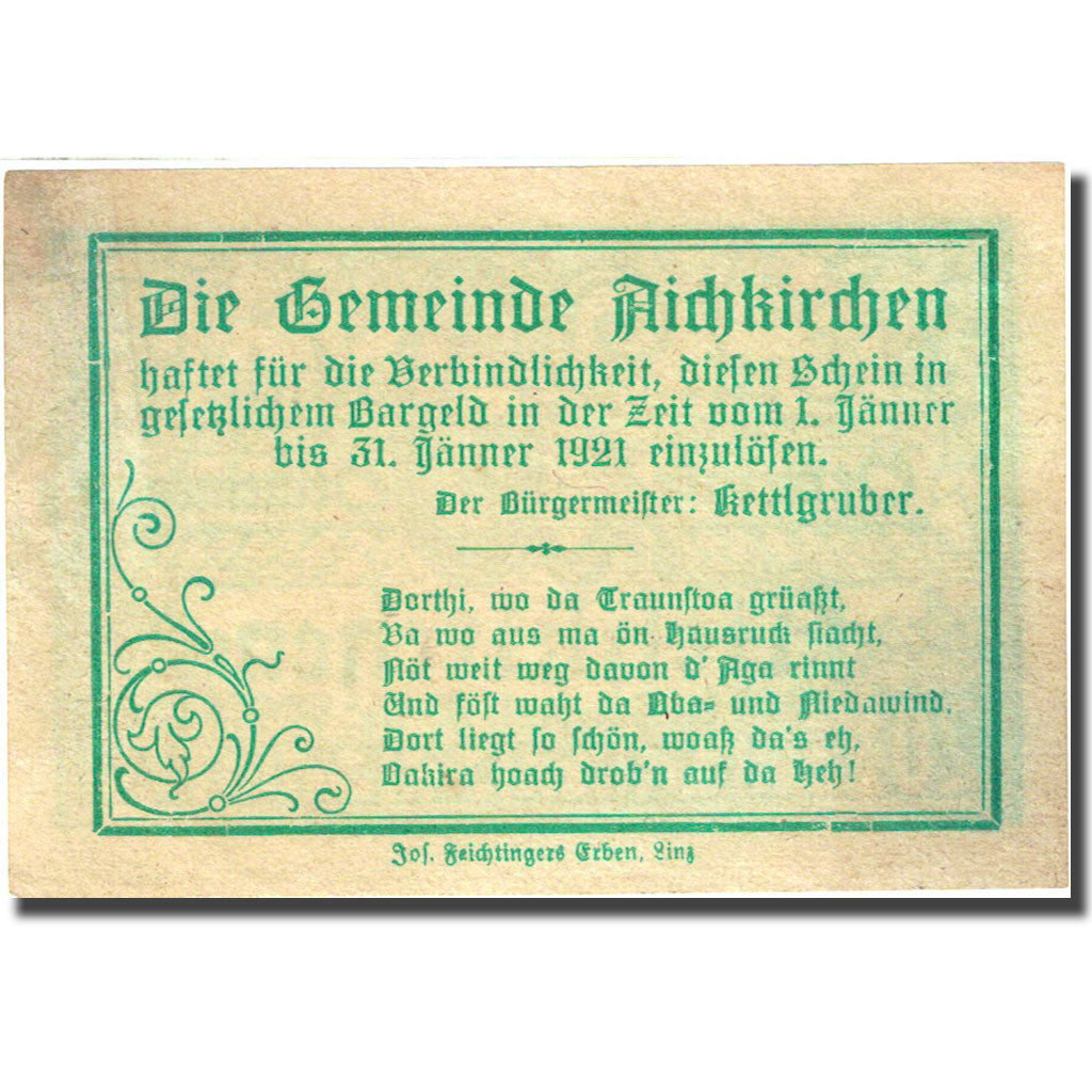 Banknote, Austria, Aichkirchen, 20 Heller, valeur faciale, 1921, 1921-01-31