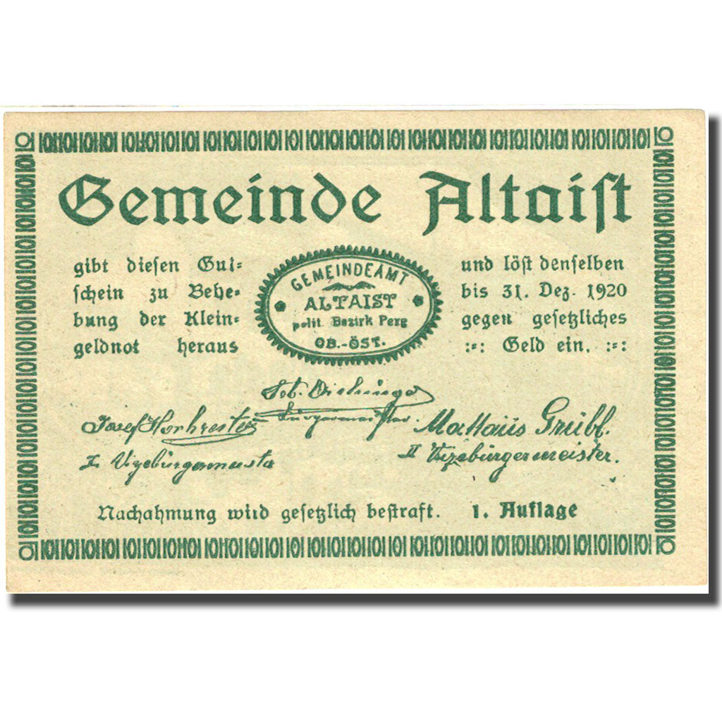 Banknote, Austria, Altaist, 10 Heller, village, 1920-12-31, UNC(63)