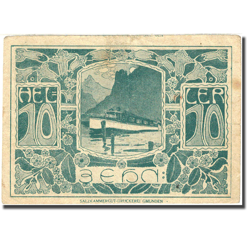 Banknote, Austria, Ebensee, 10 Heller, bateau, 1920, 1920-12-31, VF(20-25)