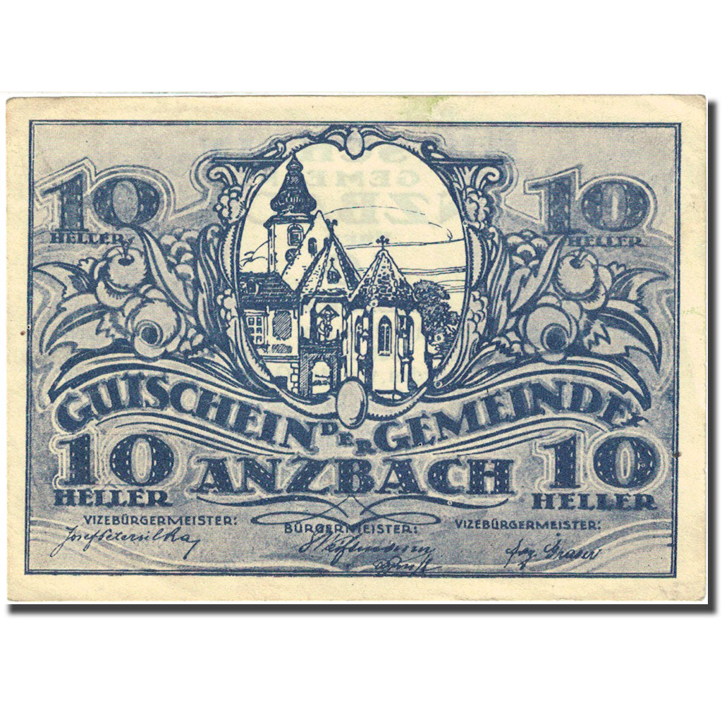 Banknote, Austria, Anzbach, 10 Heller, Eglise, 1921, 1921-01-15, EF(40-45)