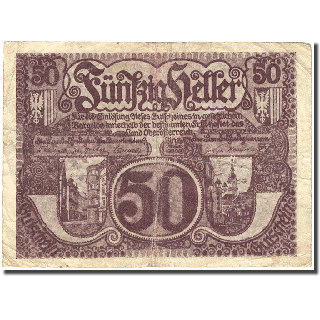 Banknote, Austria, Linz, 50 Heller, château, 1920, 1920-12-31, F(12-15)
