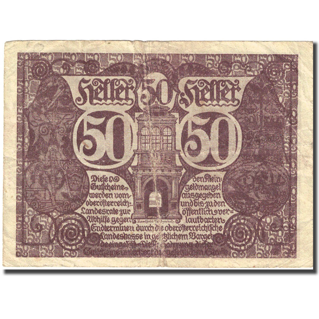 Banknote, Austria, Linz, 50 Heller, château, 1920, 1920-12-31, F(12-15)