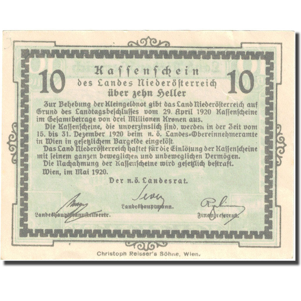 Banknote, Austria, Vienne, 10 Heller, montagne, 1920, 1920-12-31, UNC(63)