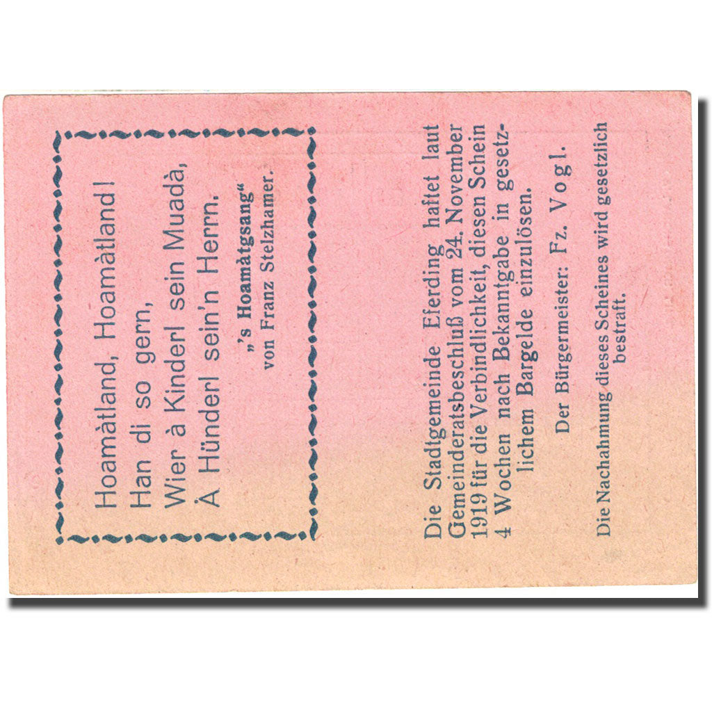 Banknote, Austria, Eferding, 10 Heller, Batiment Officiel, 1919, 1919-11-24