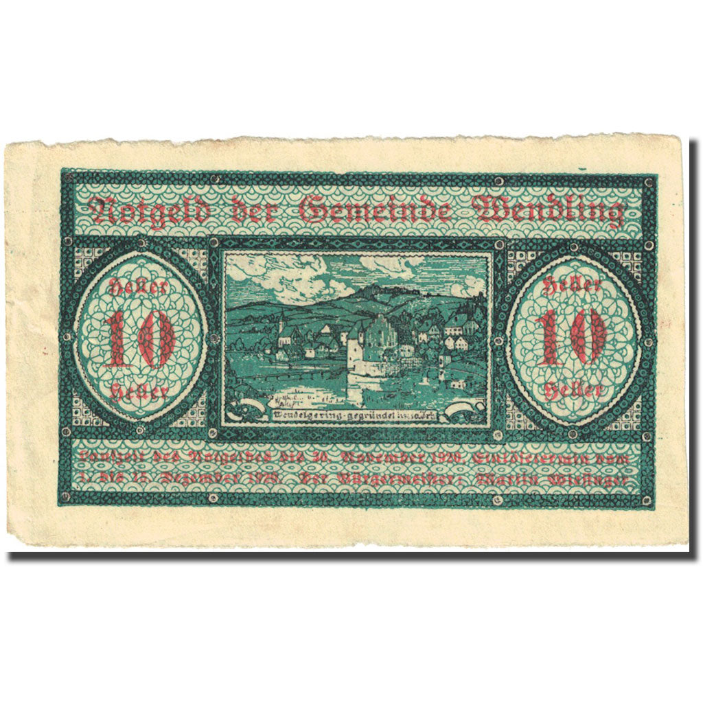 Banknote, Austria, Wendling, 10 Heller, paysage, 1920, 1920-05-02, VF(20-25)