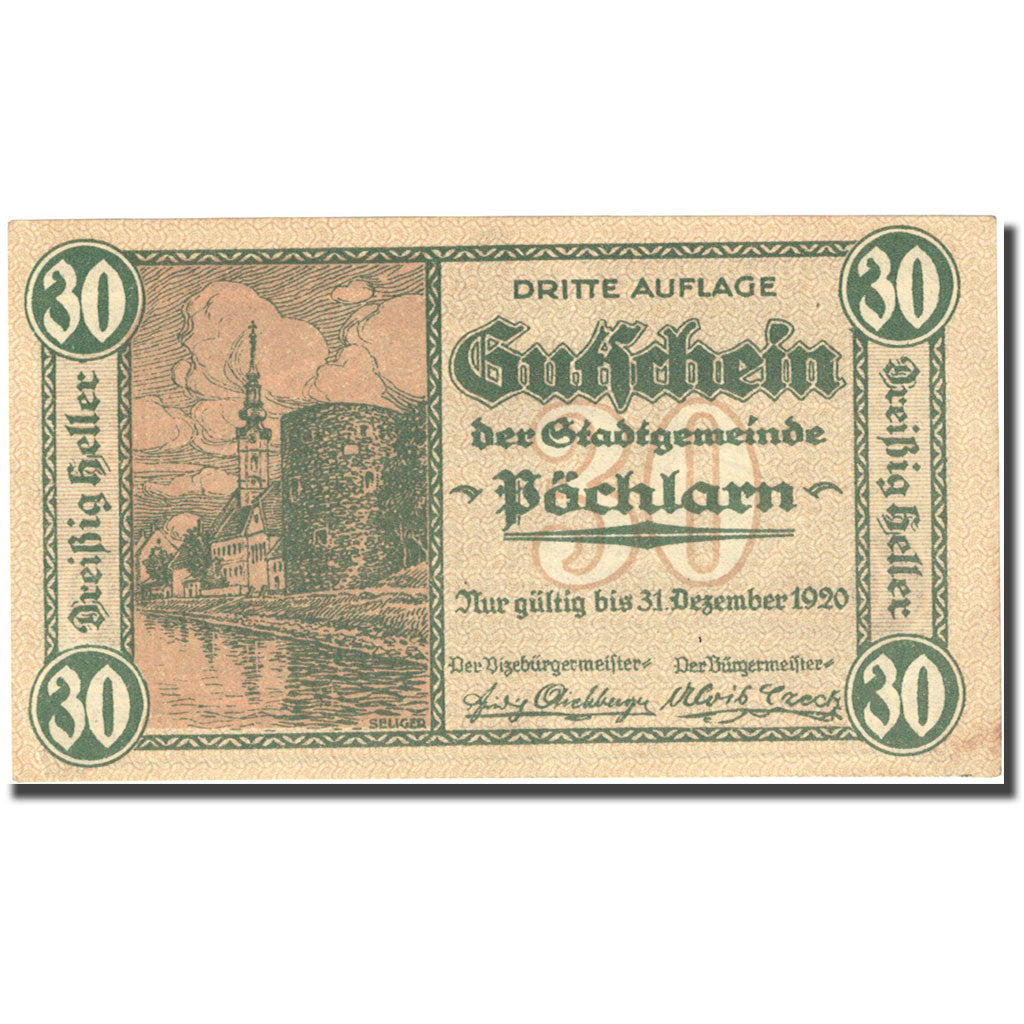 Banknote, Austria, Pochlarn, 30 Heller, château, 1920, 1920-12-31, UNC(60-62)