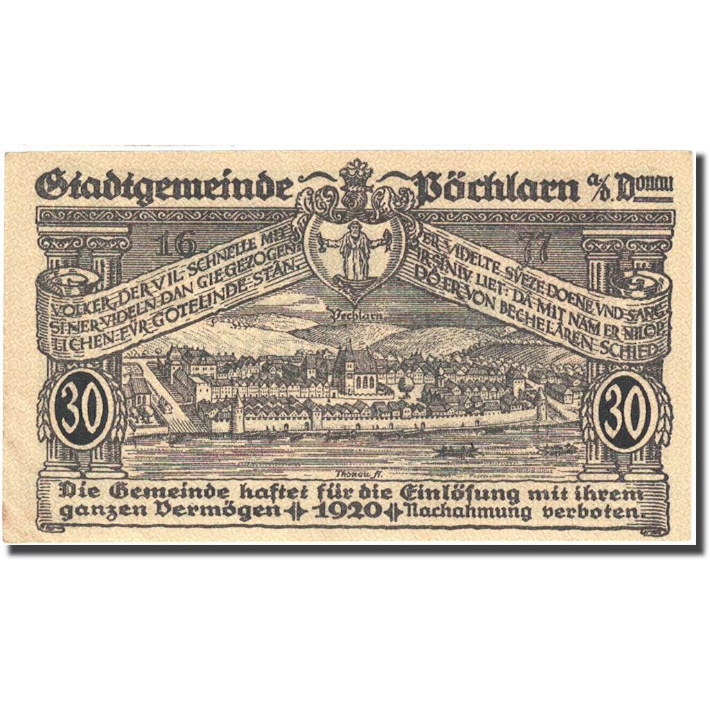 Banknote, Austria, Pochlarn, 30 Heller, château, 1920, 1920-12-31, UNC(60-62)
