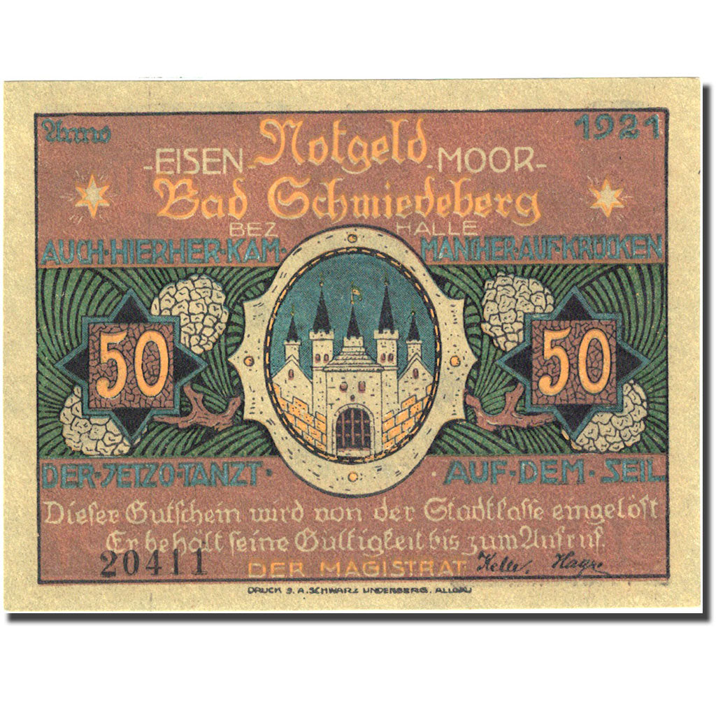 Banconote, Germania, Schmiedeberg, 50 Pfennig, personnage, 1921, 1921-07-01