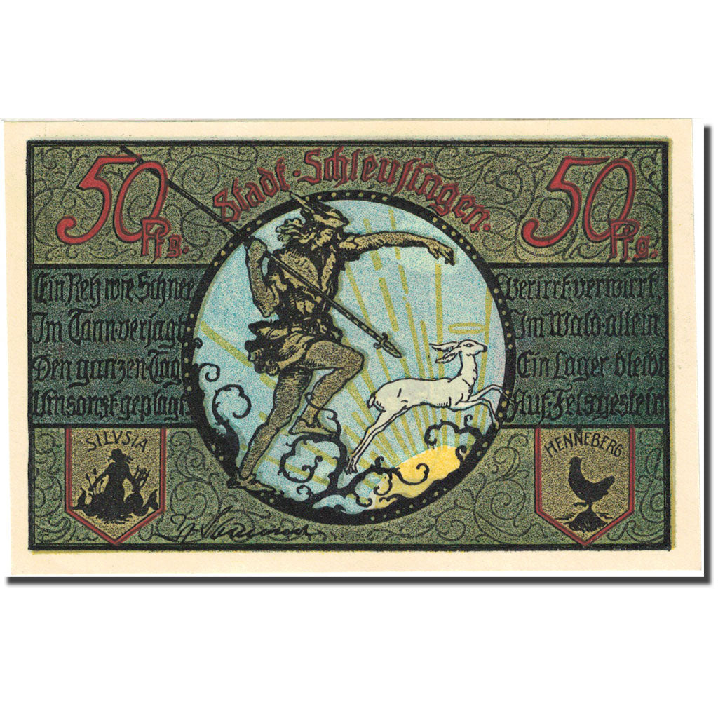 Geldschein, Deutschland, Schleusingen, 50 Pfennig, personnage, 1921, UNZ-