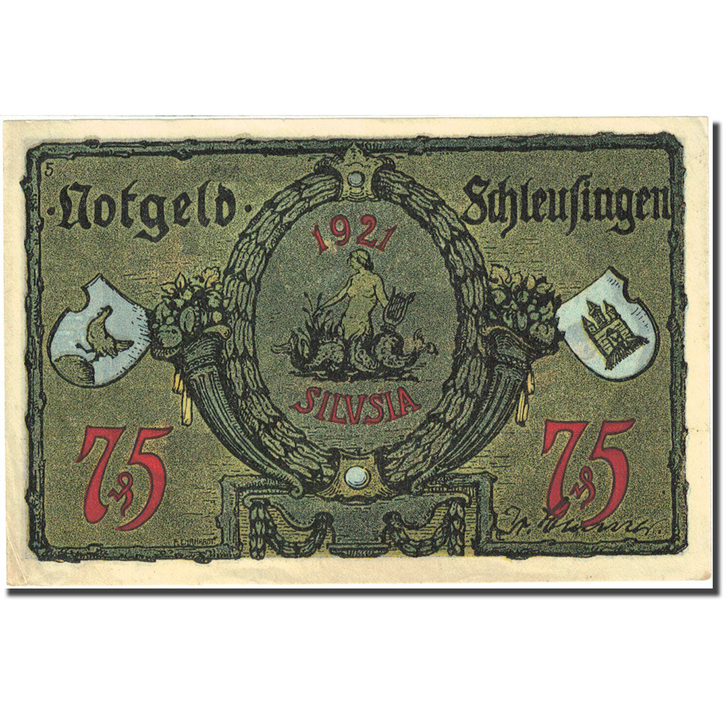 Geldschein, Deutschland, Schleusingen, 75 Pfennig, Monument, 1921, UNZ-