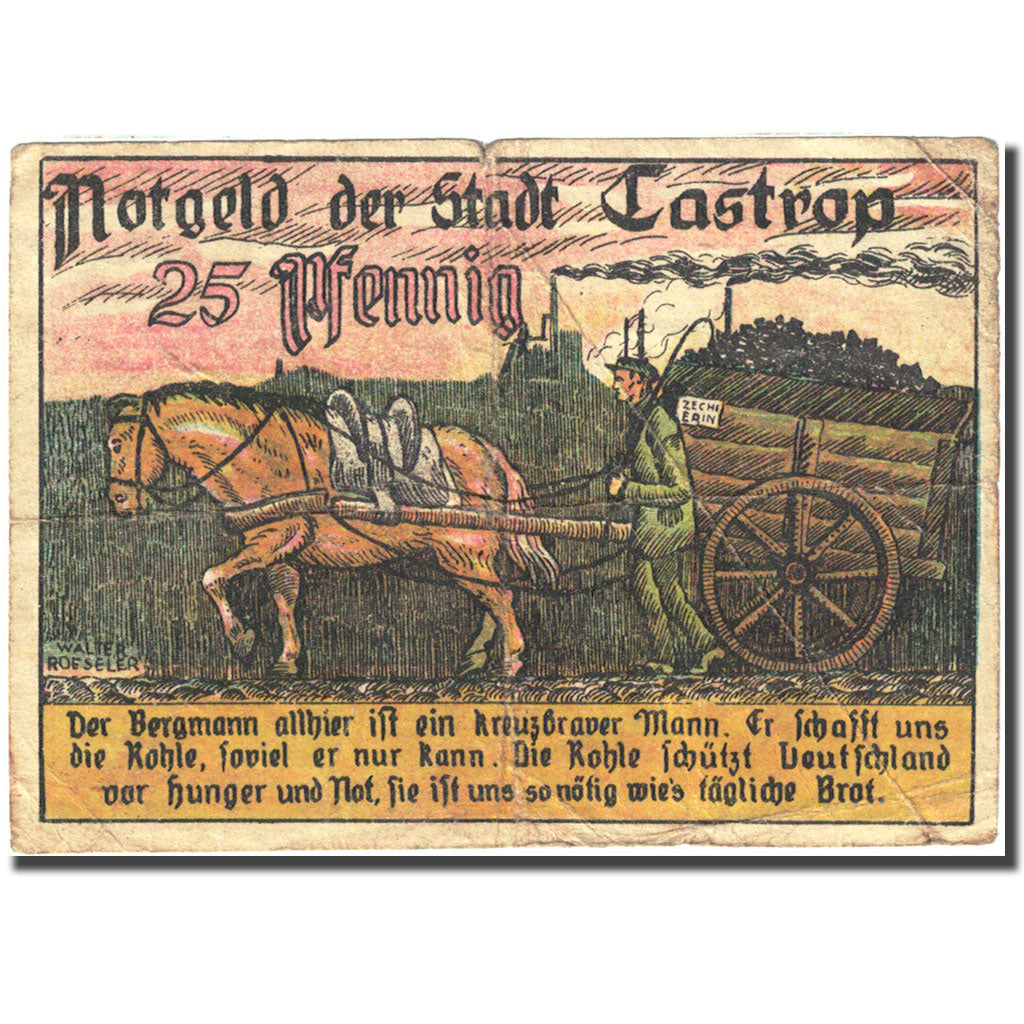 Banknote, Germany, Castrop, 25 Pfennig, Ecusson, 1921, 1921-03-24, VF(20-25)