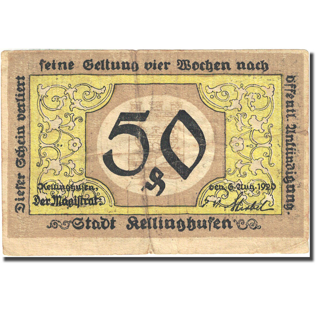 Banknote, Germany, Kellinghusen, 50 Pfennig, Eglise, 1920, 1920-08-06