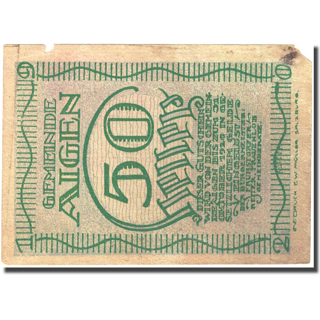 Banknote, Austria, Aigen, 50 Heller, paysage, 1920, 1920-10-31, VF(20-25)